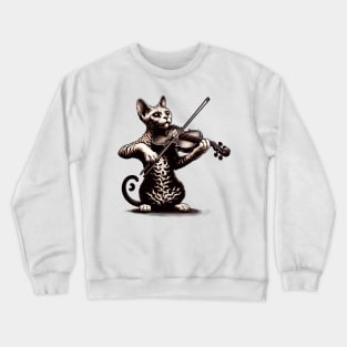 Devon Rex Cat Playing Violin Crewneck Sweatshirt